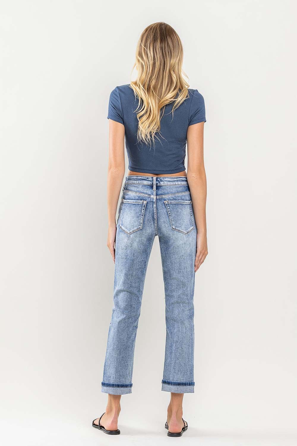 High-Rise Distressed Boyfriend Jeans
