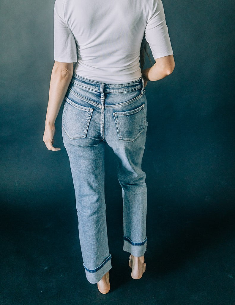 High-Rise Distressed Boyfriend Jeans