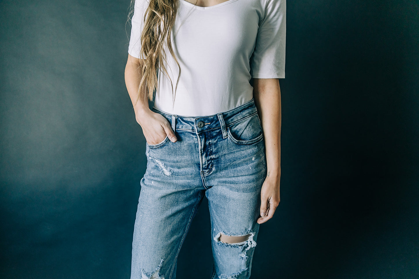 High-Rise Distressed Boyfriend Jeans