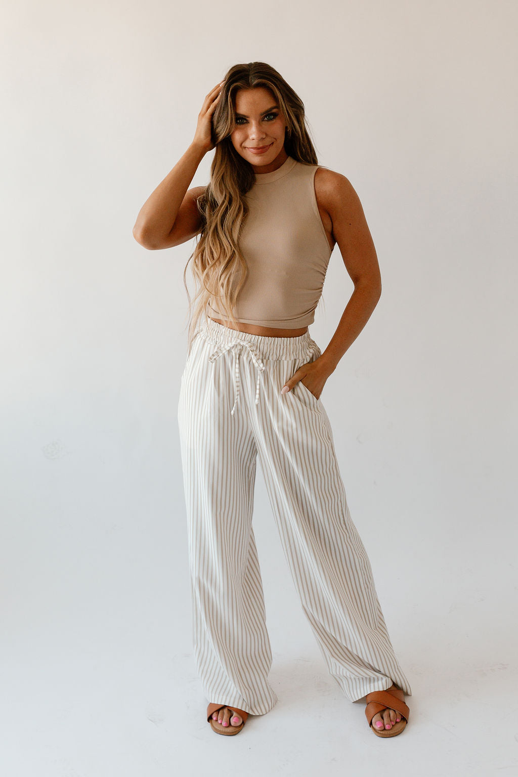 Luna Wide-Leg Pinstripe Pants