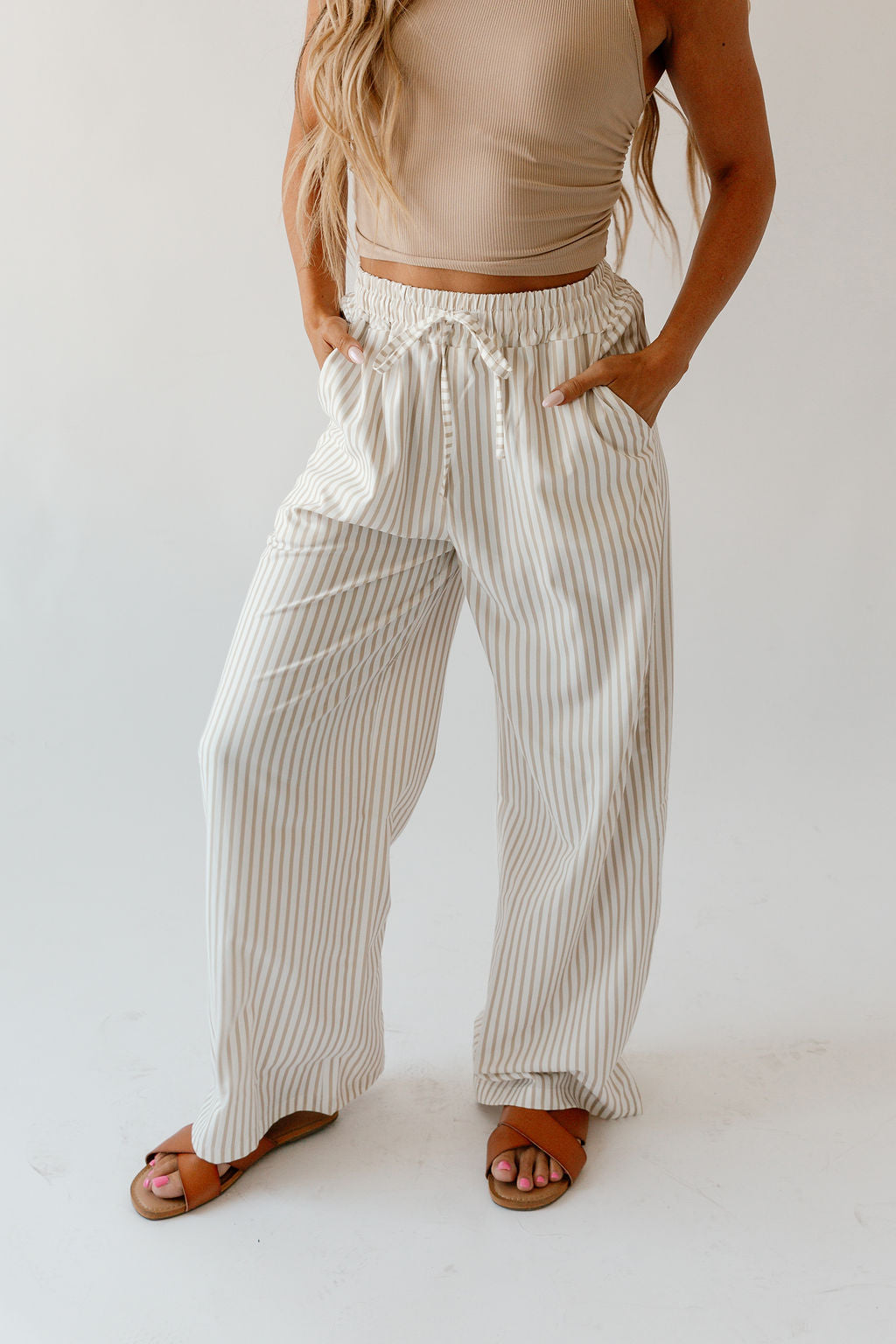 Luna Wide-Leg Pinstripe Pants
