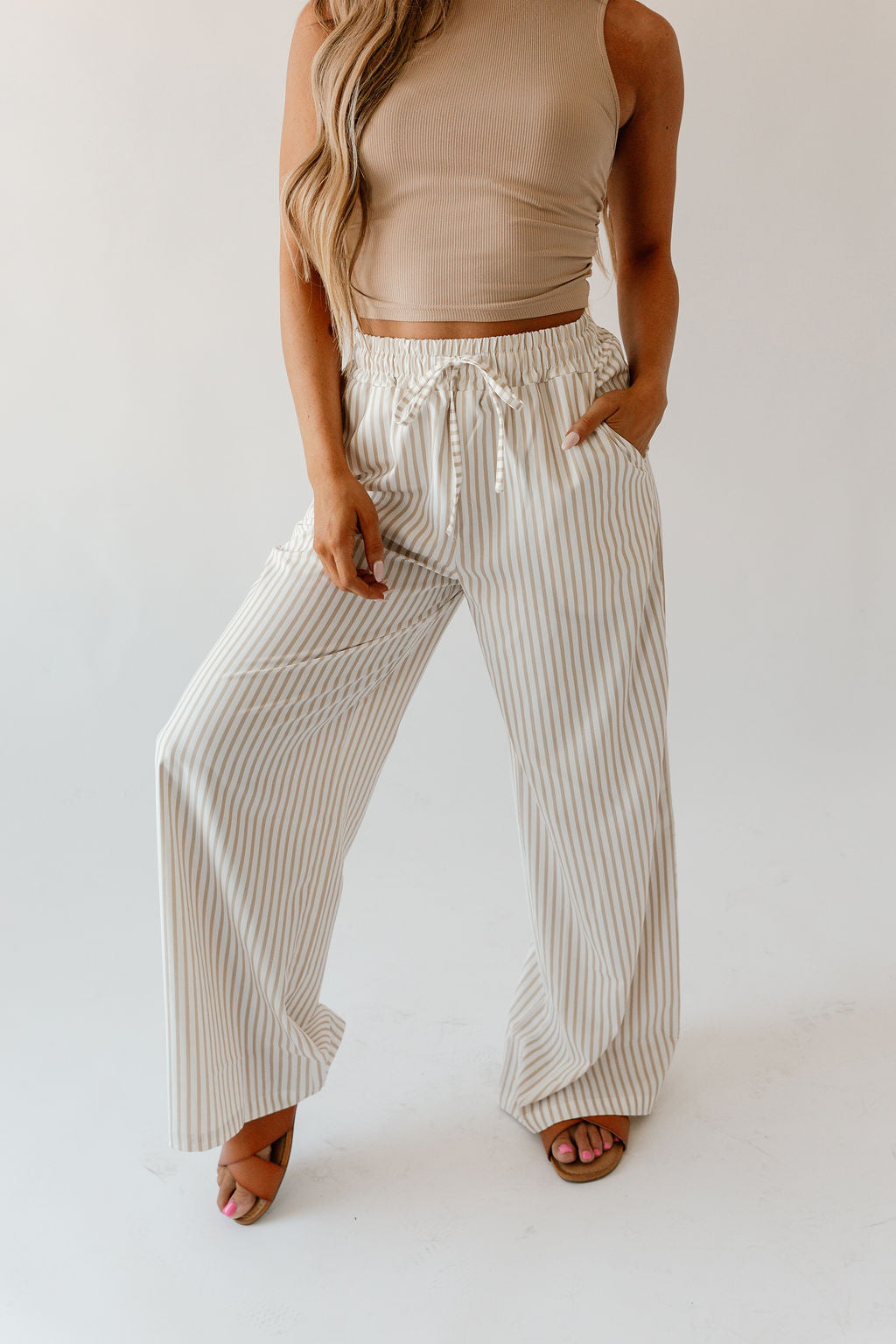 Luna Wide-Leg Pinstripe Pants