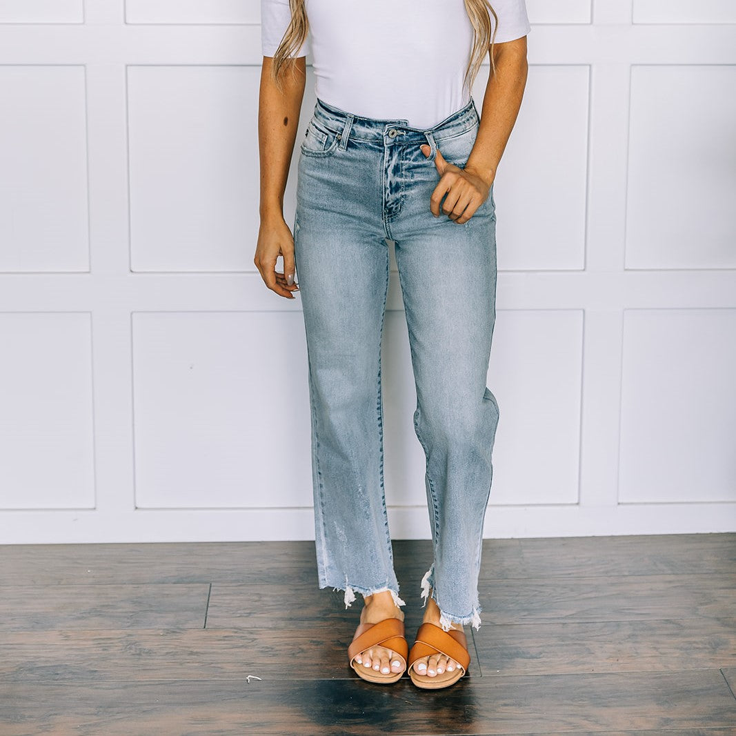 Jeans with one skinny leg and one wide leg best sale