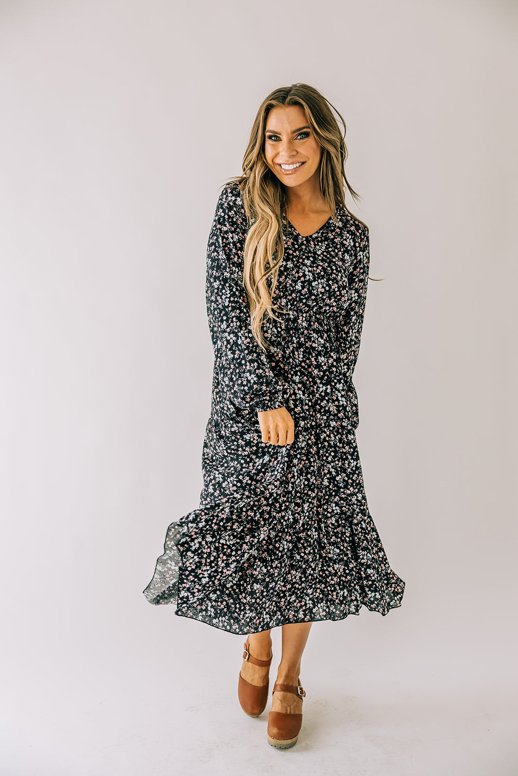 Imogen Black Floral Midi Dress