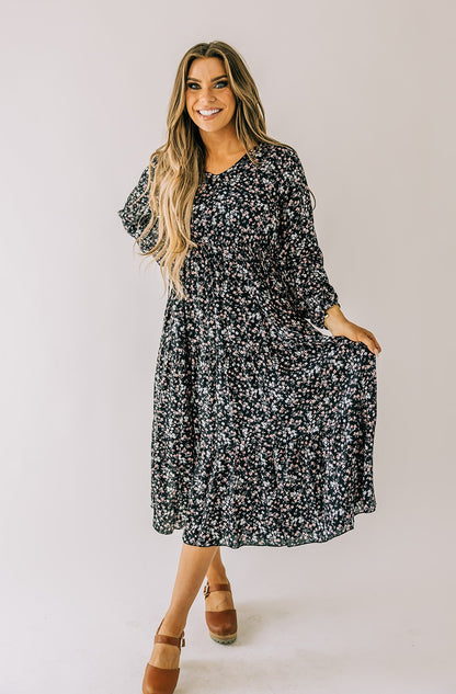 Imogen Black Floral Midi Dress