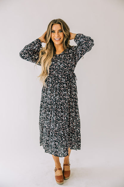 Imogen Black Floral Midi Dress