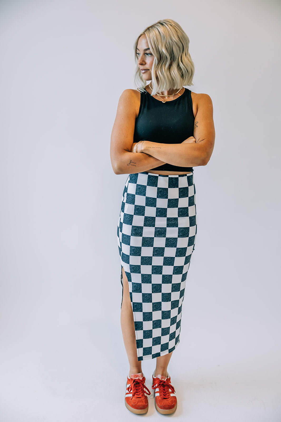 Kiki Checkered Midi Skirt